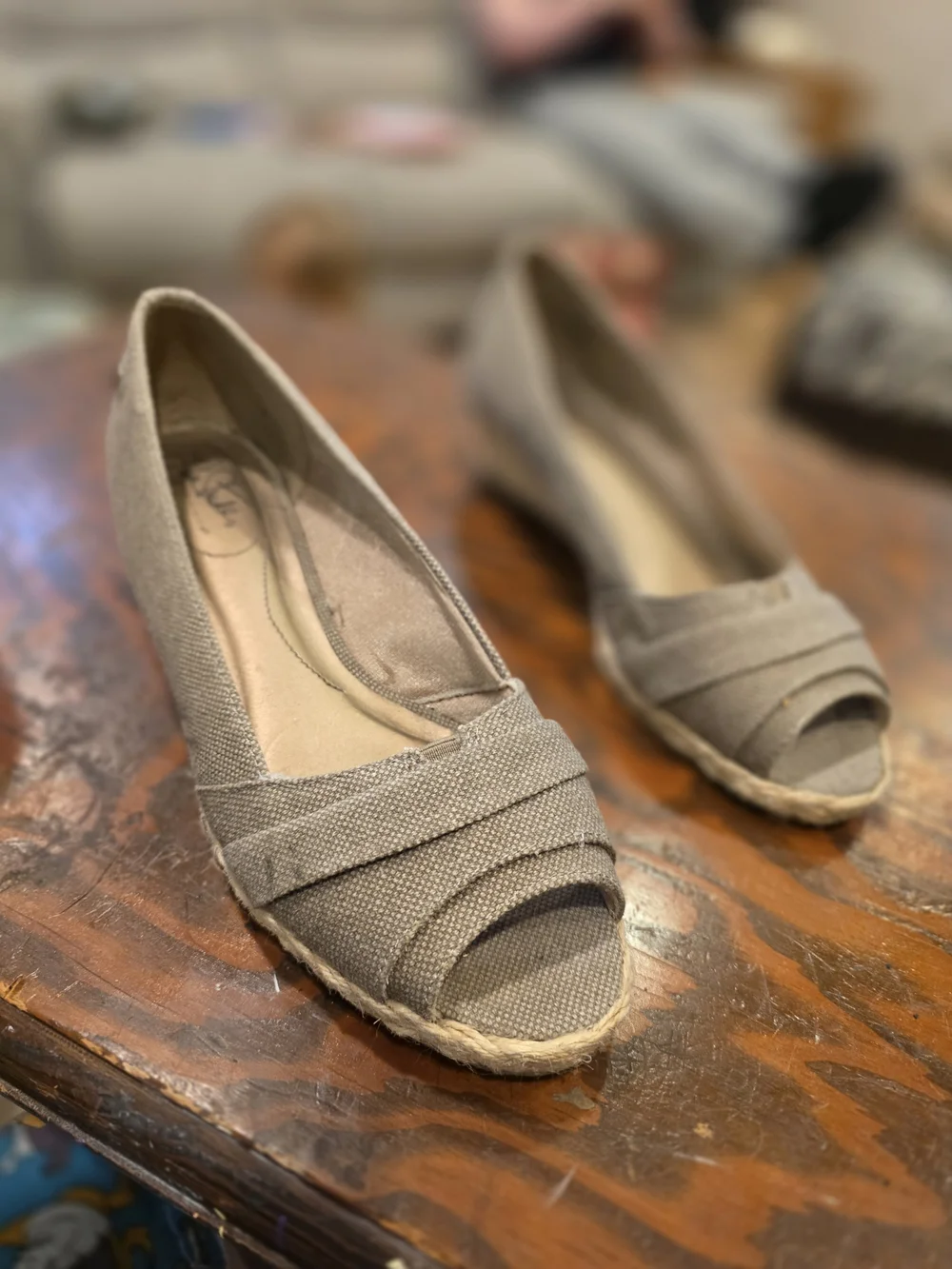 Womens Grey Espadrille Peep-Toe Wedges